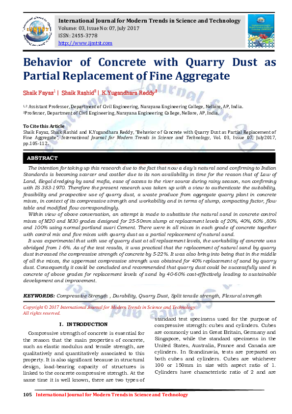 (PDF) Behavior of Concrete with Quarry Dust as Partial Replacement of ...
