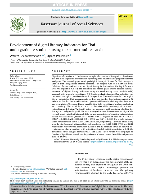 (PDF) Development of digital literacy indicators for Thai undergraduate