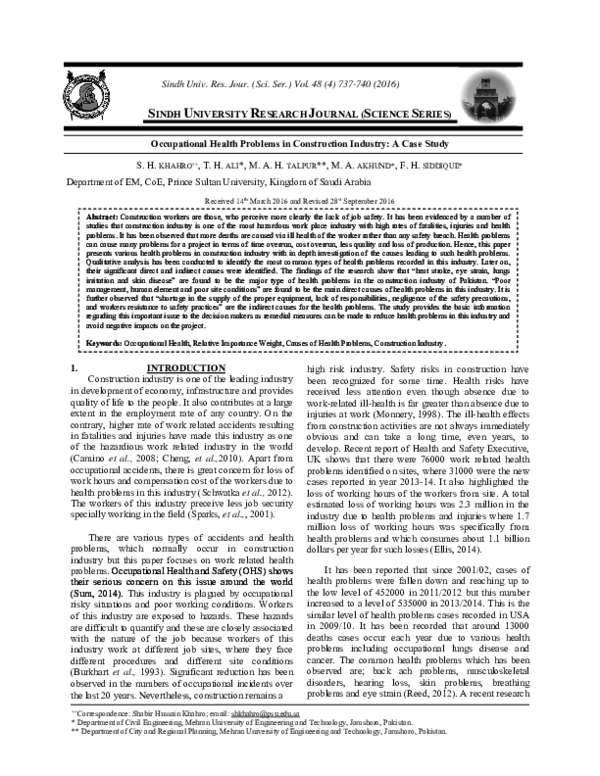 (PDF) 2016 Occupational Health Problems in Construction Industry A