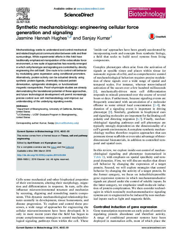 (PDF) Synthetic mechanobiology: engineering cellular force generation ...
