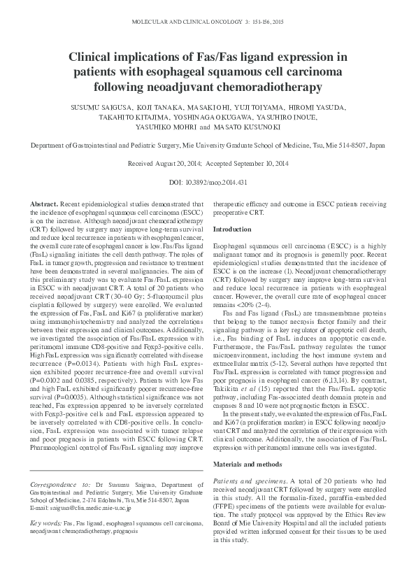 (PDF) Clinical implications of Fas/Fas ligand expression in patients ...