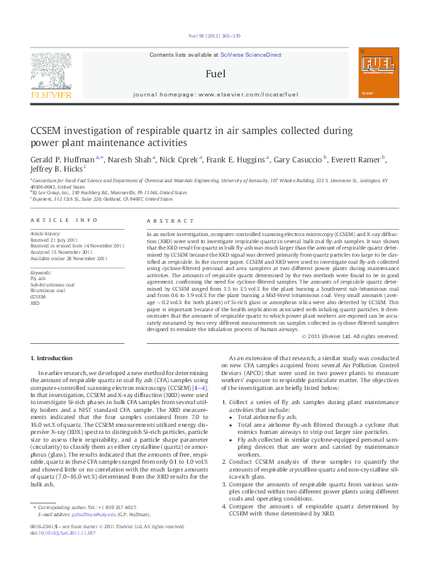 (PDF) CCSEM investigation of respirable quartz in air samples collected ...