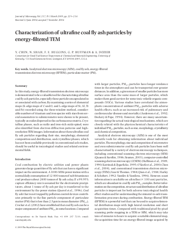 (PDF) Characterization of ultrafine coal fly ash particles by energy ...