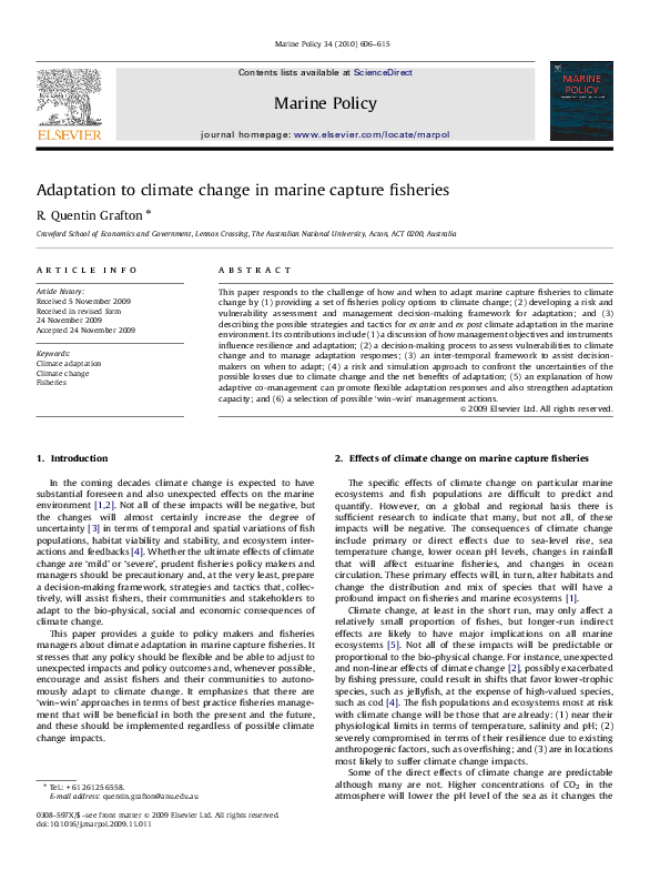 (PDF) Adaptation to climate change in marine capture fisheries