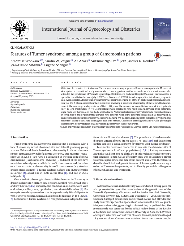 (PDF) Features of Turner syndrome among a group of Cameroonian patients