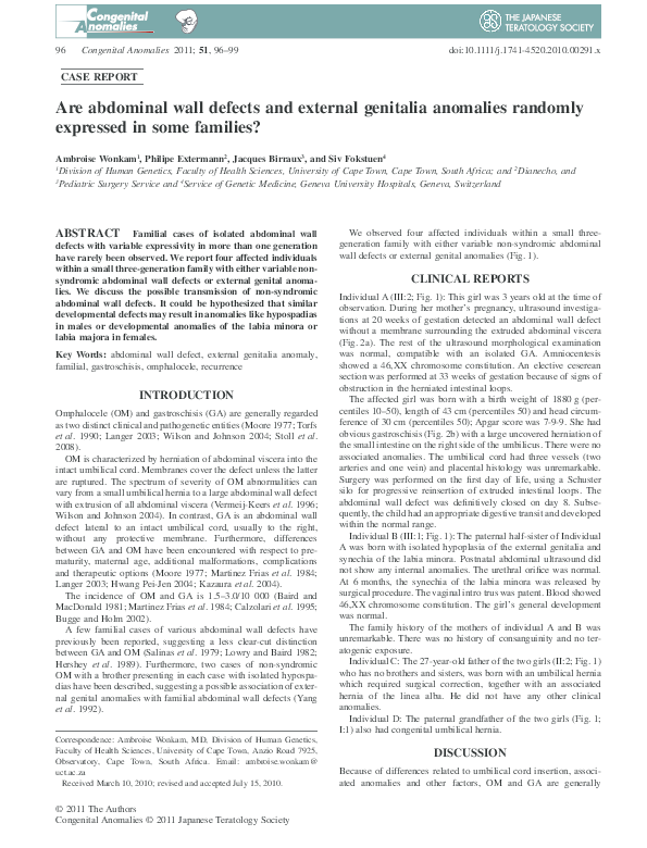 (PDF) Familial Variability in Abdominal Wall and Genital Defects