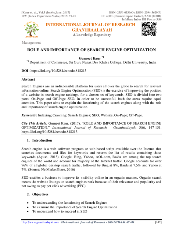 (PDF) ROLE AND IMPORTANCE OF SEARCH ENGINE OPTIMIZATION