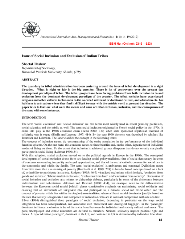 (PDF) Issue of Social Inclusion and Exclusion of Indian Tribes
