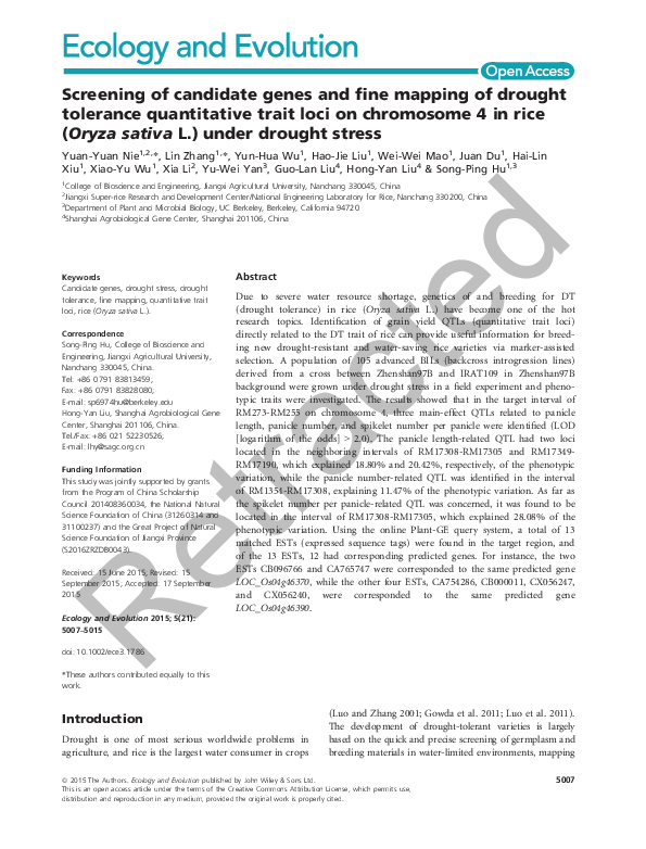 (PDF) Screening of candidate genes and fine mapping of drought ...