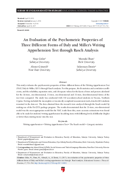 (PDF) AN EVALUATION OF THE PSYCHOMETRIC PROPERTIES OF THREE DIFFERENT ...