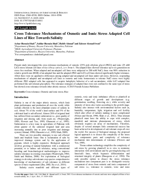 (PDF) Cross Tolerance Mechanisms of Osmotic and Ionic Stress Adapted ...