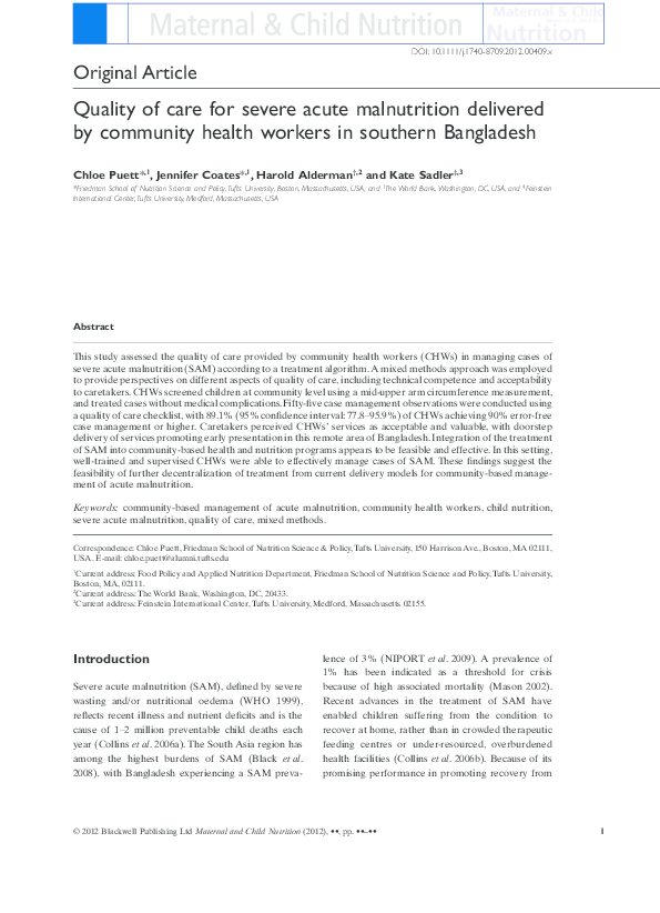 (PDF) Quality of care for severe acute malnutrition delivered by ...