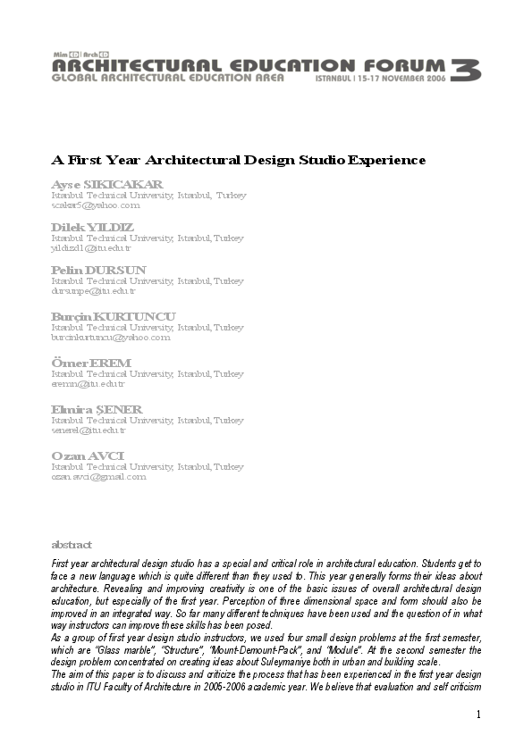 (PDF) A First Year Architectural Design Studio Experience