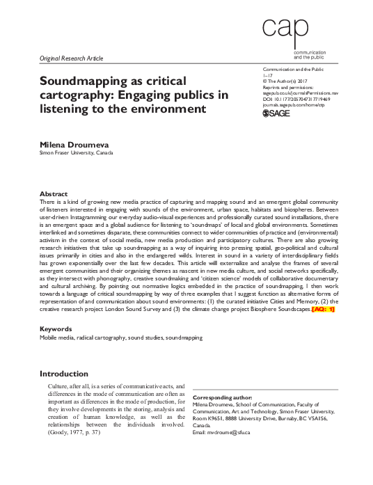 (PDF) Soundmapping as Critical Cartography: Engaging Publics in ...