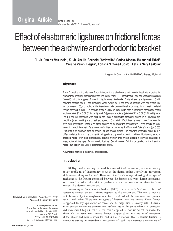 (PDF) Effect of elastomeric ligatures on frictional forces between the