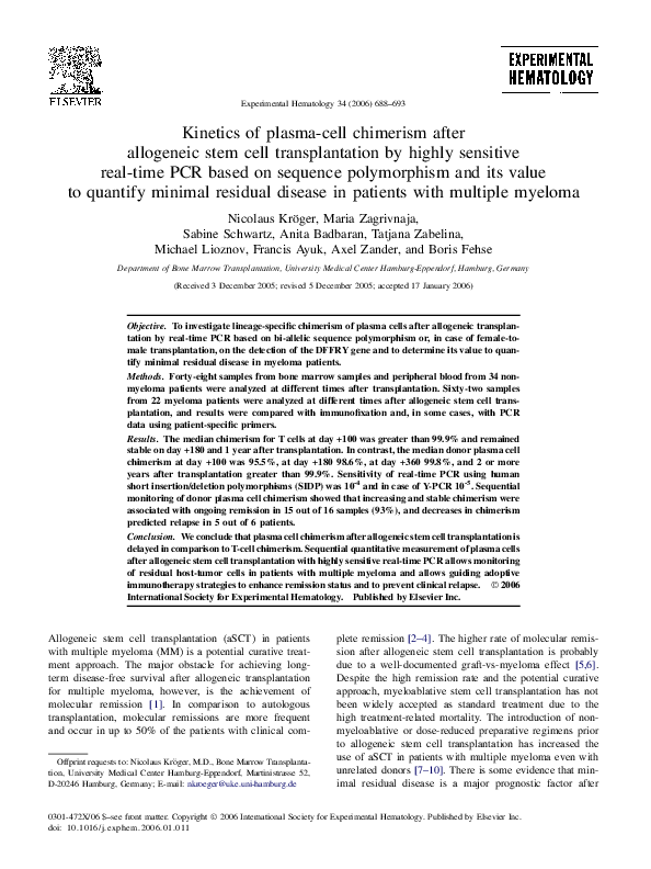 (PDF) Kinetics of plasma-cell chimerism after allogeneic stem cell ...