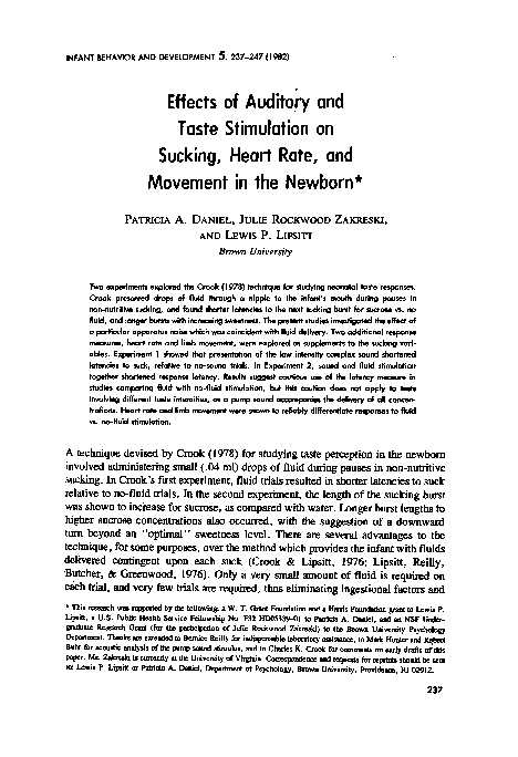 (PDF) Effects of auditory and taste stimulation on sucking, heart rate ...