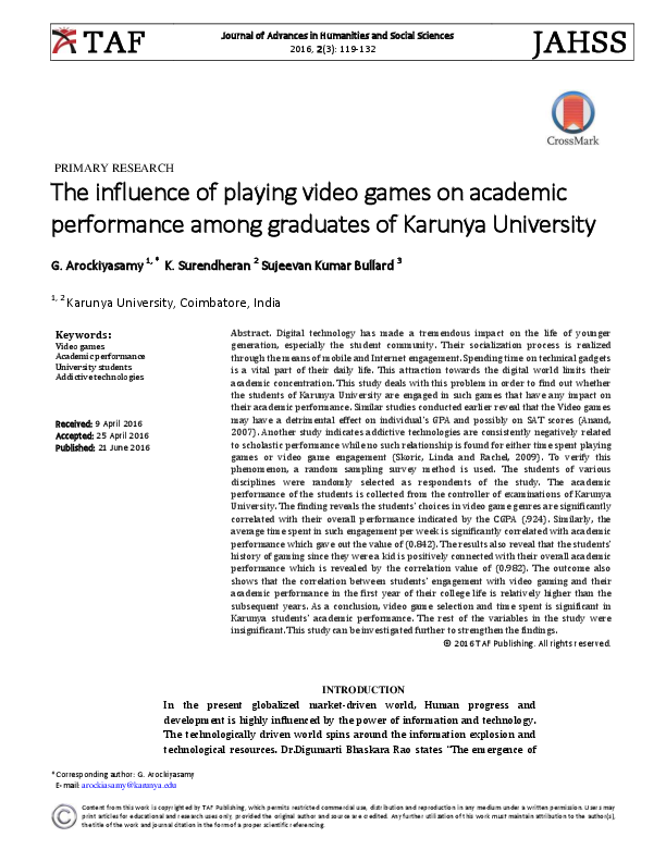 (PDF) The influence of playing video games on academic performance
