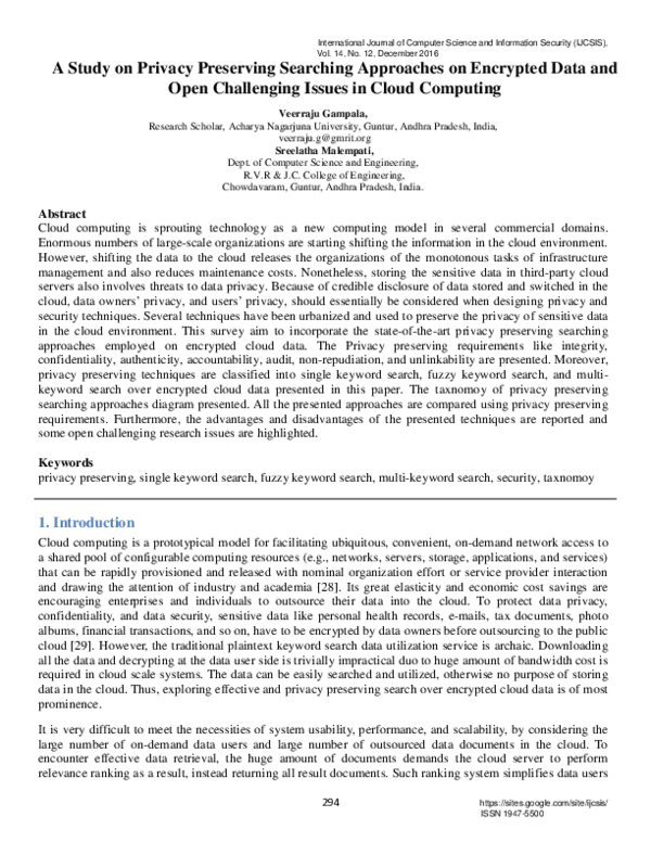(PDF) A Study on Privacy Preserving Searching Approaches on Encrypted ...