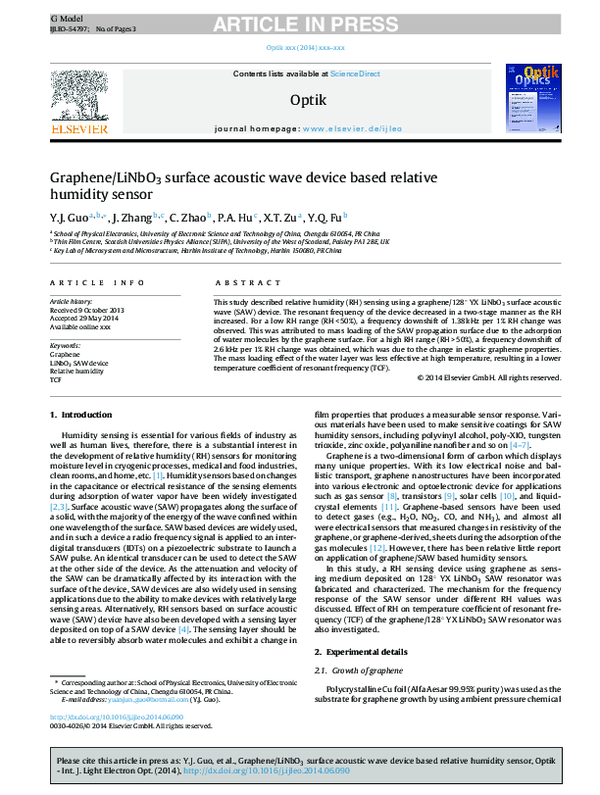 (PDF) Graphene/LiNbO 3 surface acoustic wave device based relative ...