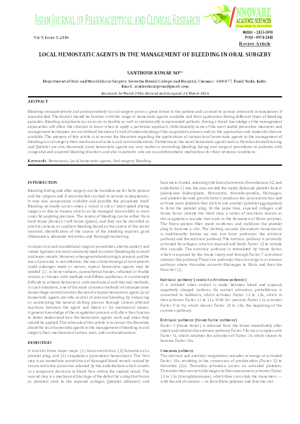 (PDF) LOCAL HEMOSTATIC AGENTS IN THE MANAGEMENT OF BLEEDING IN ORAL