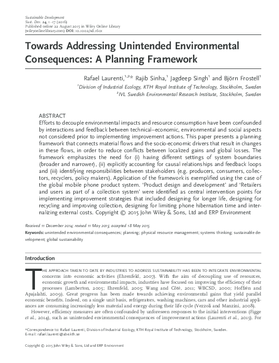 (PDF) Towards Addressing Unintended Environmental Consequences: A ...