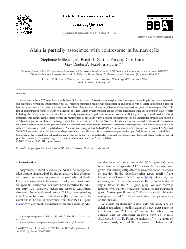 (PDF) Alsin is partially associated with centrosome in human cells