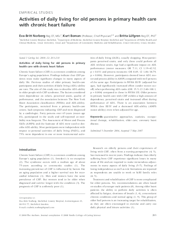 (PDF) Activities of daily living for old persons in primary health care ...