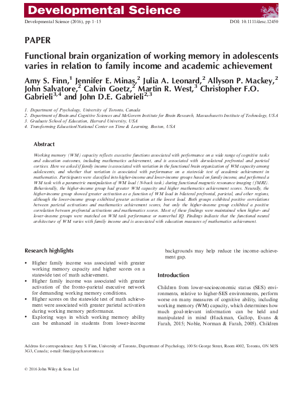 (PDF) Functional brain organization of working memory in adolescents ...