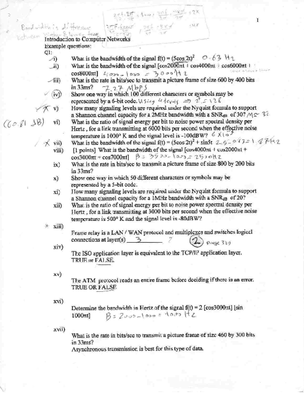 (PDF) Introduction to Computer Networks Example questions ambiguity