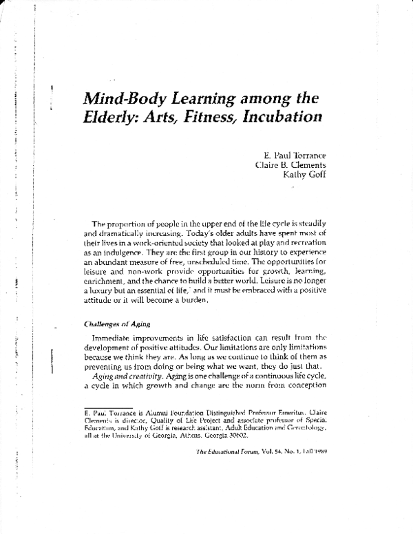 (PDF) Mnd-Body Learning Among the Elderly: Arts, Fitness, Incubation