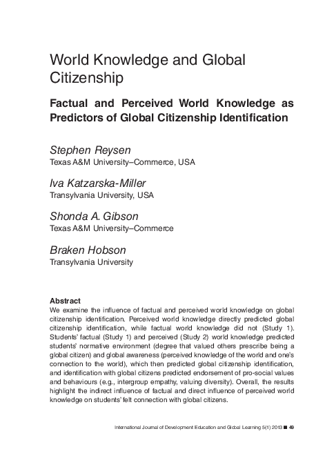 (PDF) World knowledge and global citizenship: Factual and perceived ...