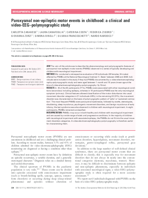 pdf-paroxysmal-non-epileptic-motor-events-in-childhood-a-clinical
