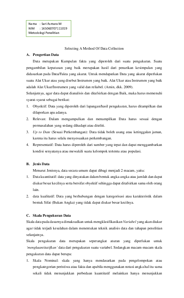 (DOC) Selecting A Method Of Data Collection