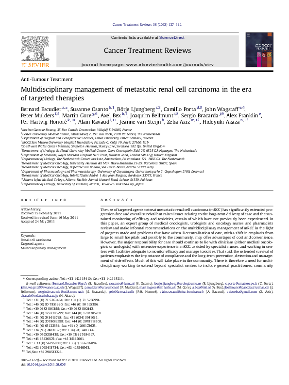 (PDF) Multidisciplinary management of metastatic renal cell carcinoma ...