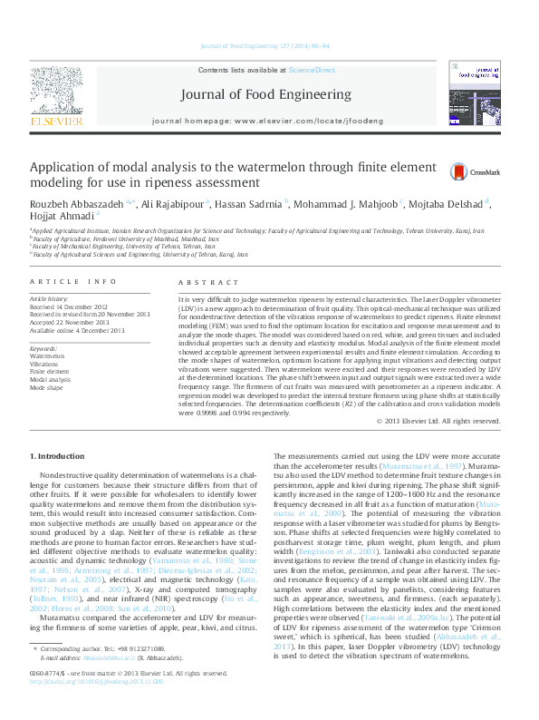 (PDF) Application of modal analysis to the watermelon through finite ...