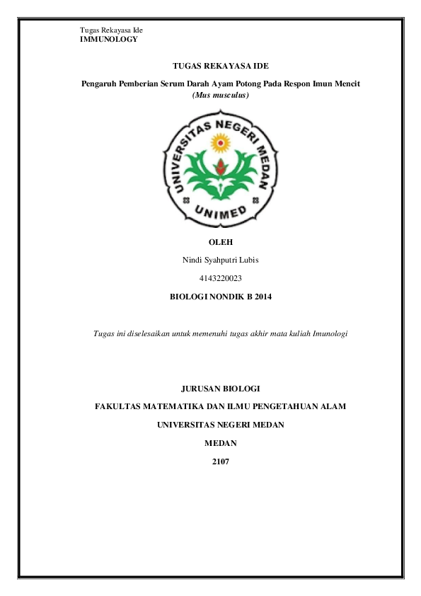 (DOC) TUGAS REKAYASA IDE Pengaruh Pemberian Serum Darah