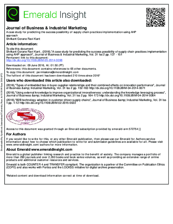 Journal Of Business And Industrial Marketing (PDF) Journal of Business & Industrial Marketing
