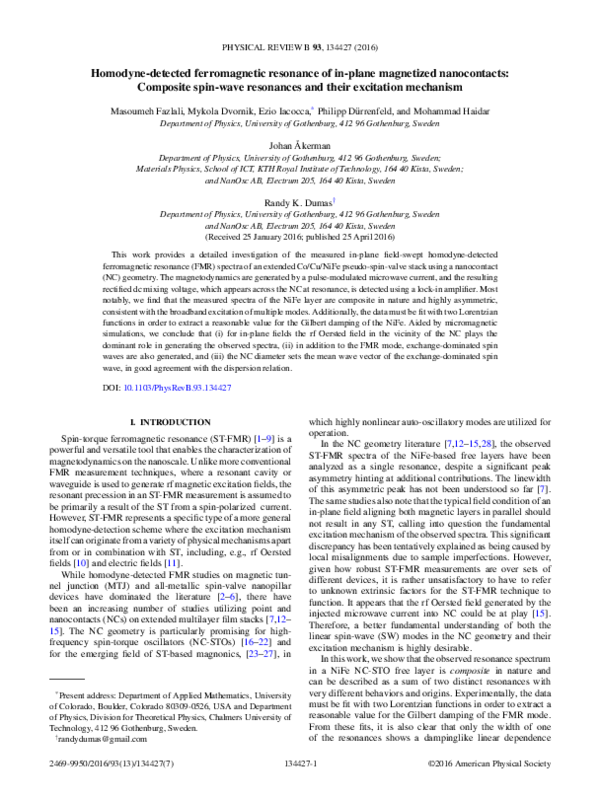 (PDF) Homodyne-detected ferromagnetic resonance of in-plane magnetized ...