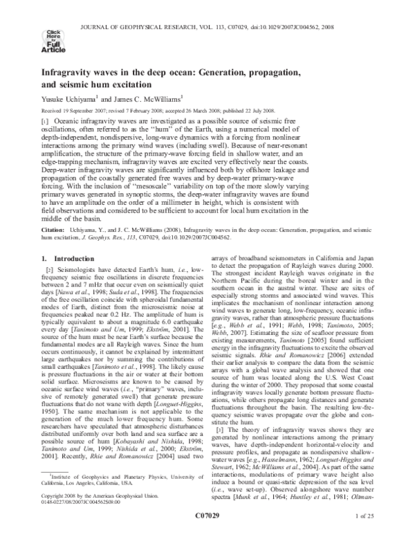 (PDF) Infragravity waves in the deep ocean: Generation, propagation ...
