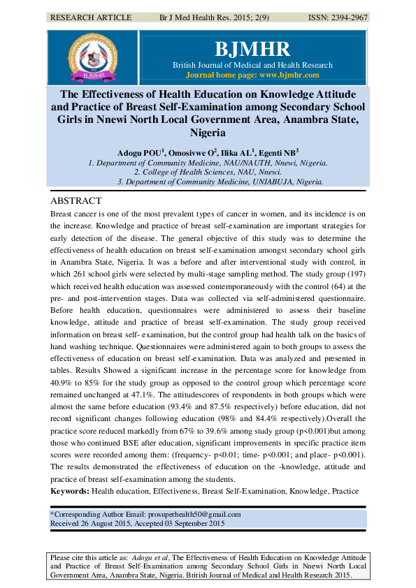 (PDF) The Effectiveness of Health Education on Knowledge Attitude and ...