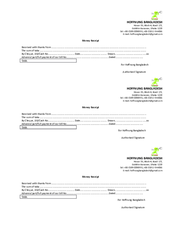 (DOC) HOFFNUNG BANGLADESH money receipt Rezwan Ahmed Rozeal