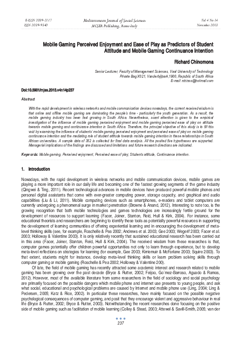(PDF) Mobile Gaming Perceived Enjoyment and Ease of Play as Predictors ...