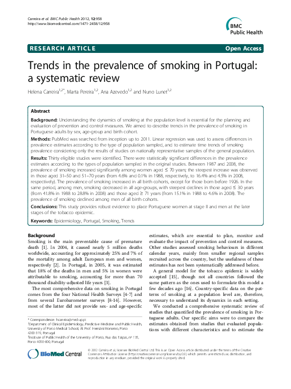 (PDF) Trends in the prevalence of smoking in Portugal: a systematic review