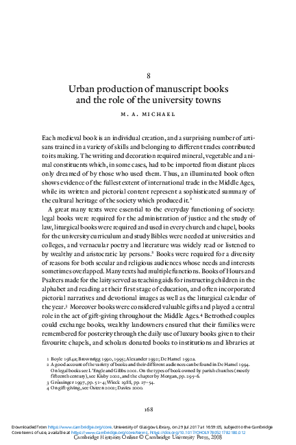 Urban Production of Manuscript Books and the Role of the University Towns