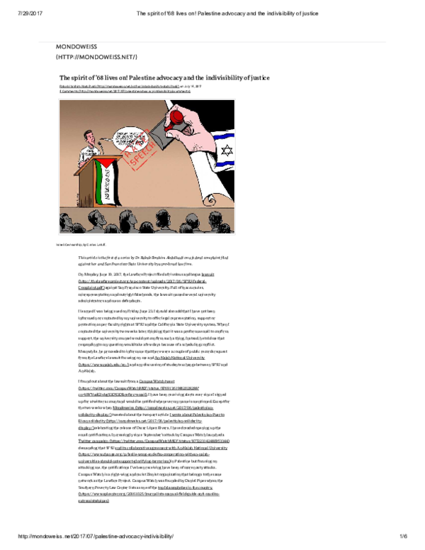 First page of “The spirit of '68 lives on! Palestine advocacy and the indivisibility of justice July 14-2017.pdf”