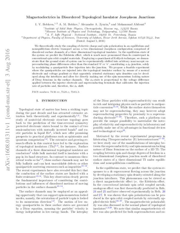 (PDF) Magnetoelectrics in Disordered Topological Insulator Josephson ...