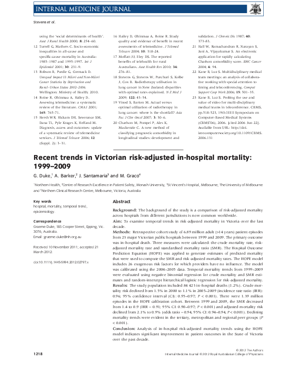 (PDF) Recent trends in Victorian risk-adjusted in-hospital mortality ...