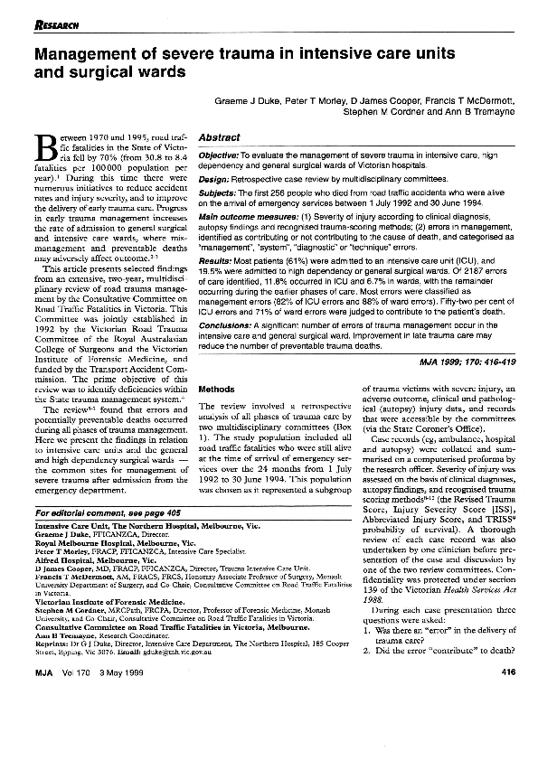 (PDF) Management of severe trauma in intensive care units and surgical ...