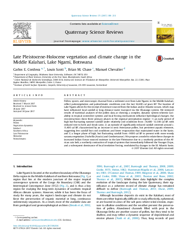 (PDF) Late Pleistocene-Holocene vegetation and climate change in the ...